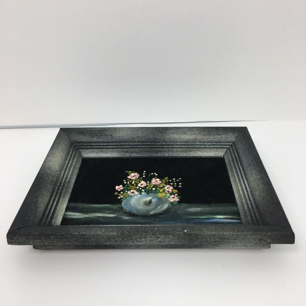 VTG Floral Acrylic Velvet Paintings Set of 2 Black Frame Original Cottagecore - Picture 11 of 16